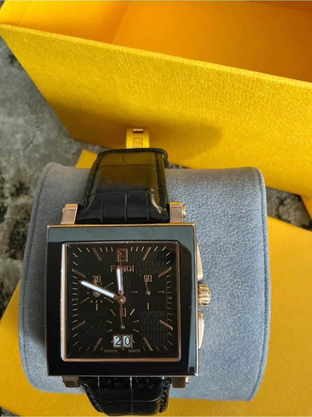 Authentic FENDI QUADRO CHRONOGRAPH DRESS watch w box and card 🔥🔥